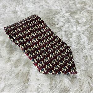 Vintage Rene Chagal Silk Elephant Print Burgundy Necktie Tie
